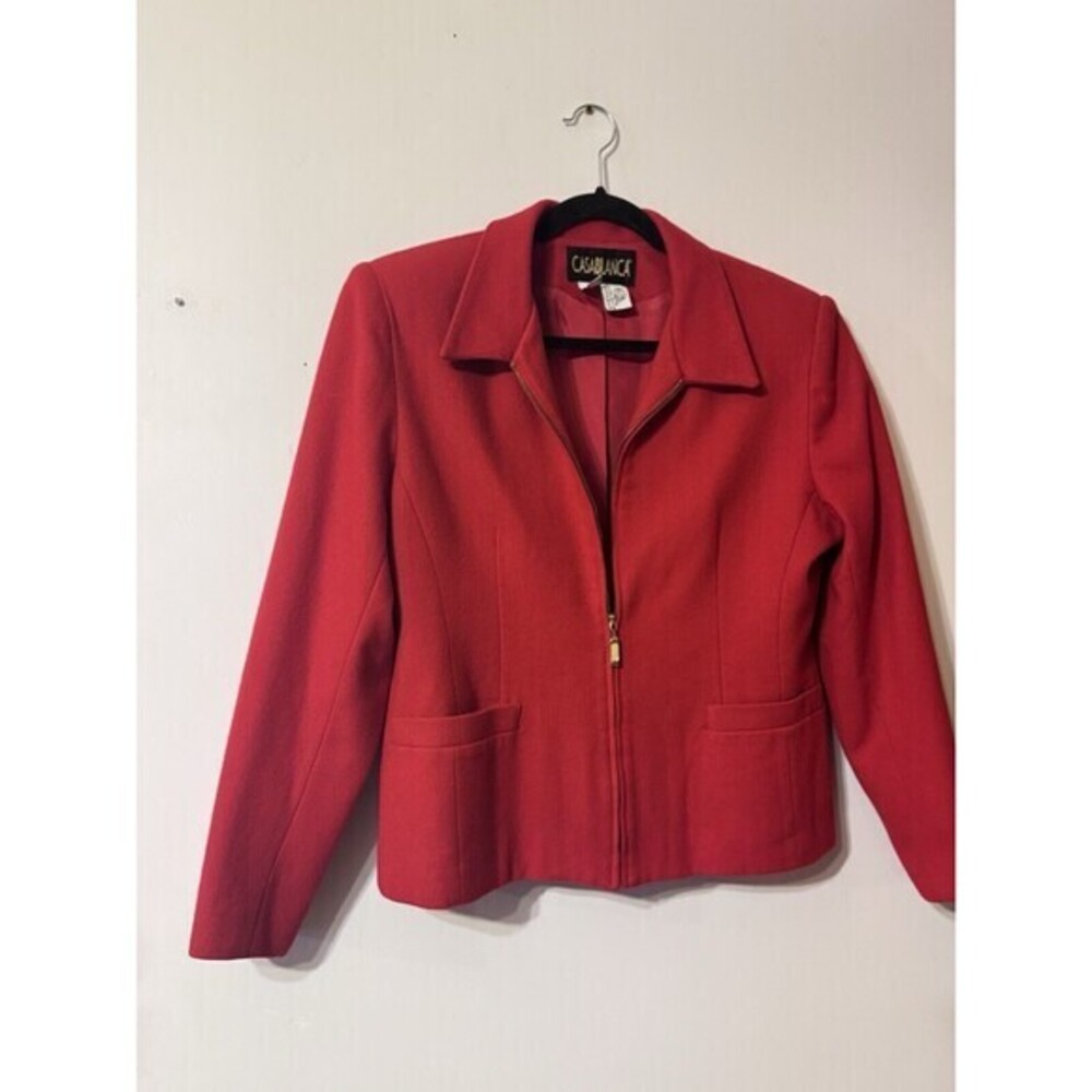 Casablanca Women’s Red Wool Blazer Size 12 Full Zip Jacket Lined Business Casual